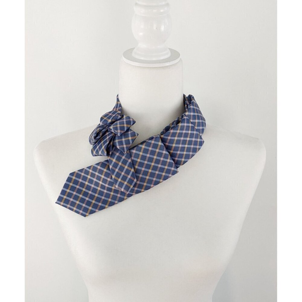 Ogsplosh Blue Plaid Slim Unisex Ascot Made From Repurposed Necktie NEW - Picture 4 of 6